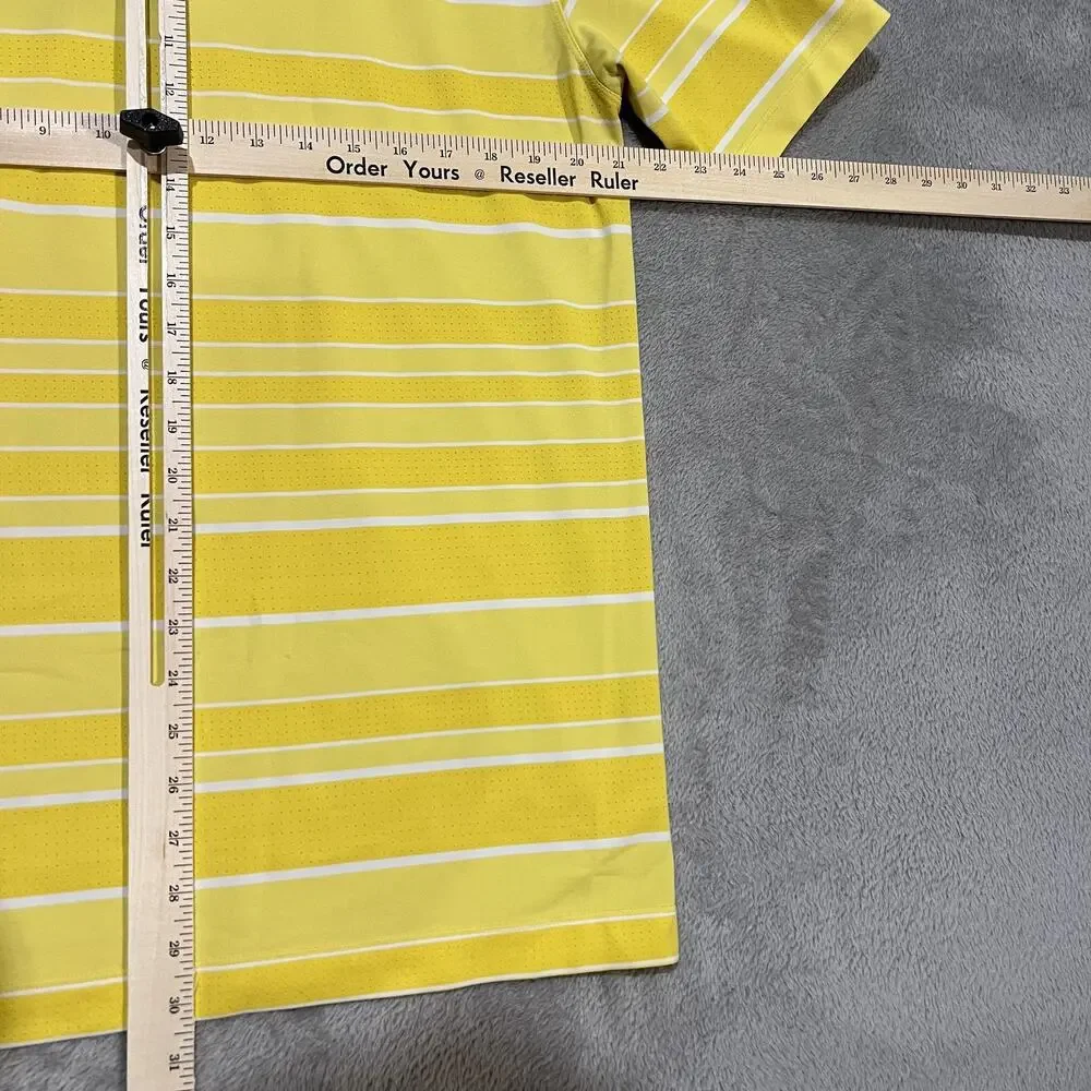 Nike Golf Shirt Mens Large Yellow Stripe Dri-FIT Polo Accenture WGC Performance